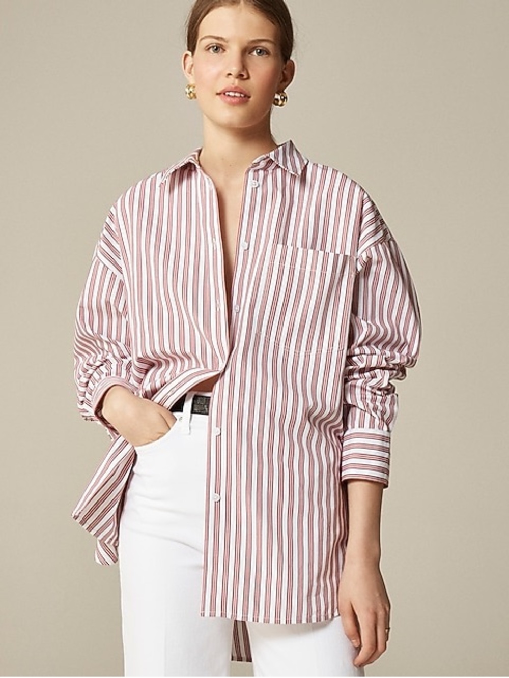J. CREW Étienne oversized Button Down shirt in striped Cotton Poplin XXS NWT